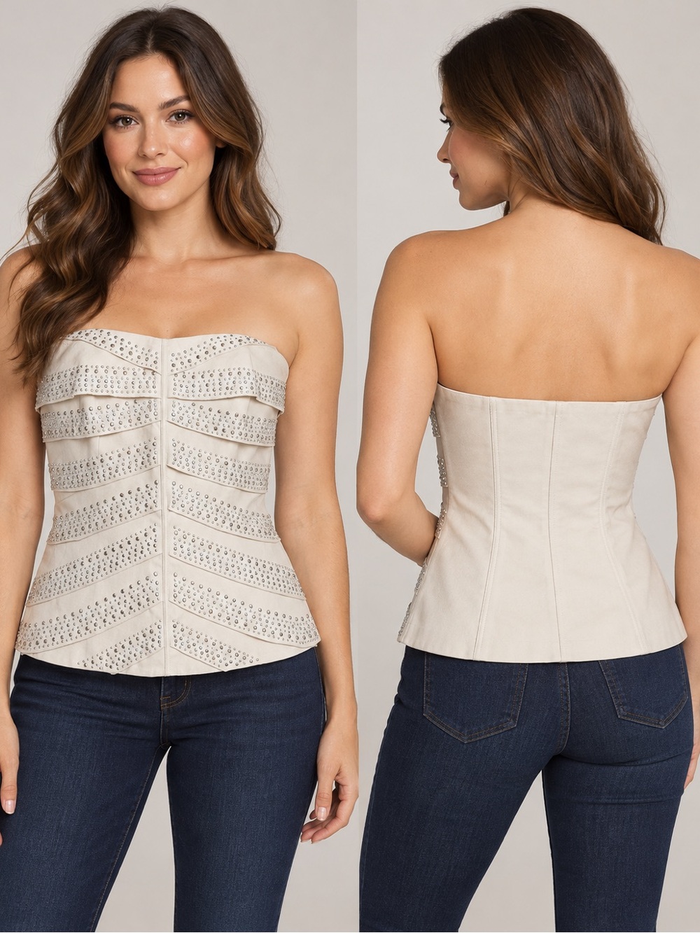 NWT White House Black Market Rhinestone Strapless Corset Bustier Top Size 6